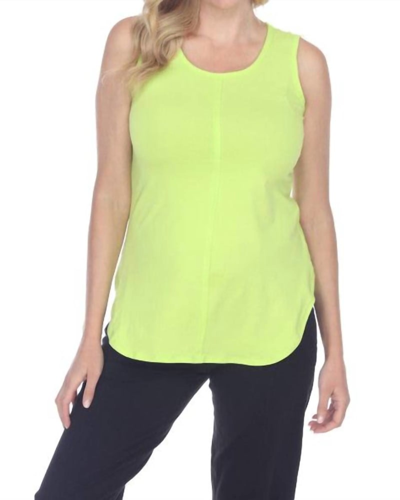 Front of a model wearing a size 1X Spellbound Tank in Apple Green in Apple Green by Neon Buddha. | dia_product_style_image_id:346975